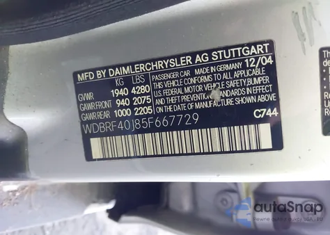 2005 Mercedes-Benz C 230 Kompressor Sport from USA, damaged, VIN WDBRF40J85F667729